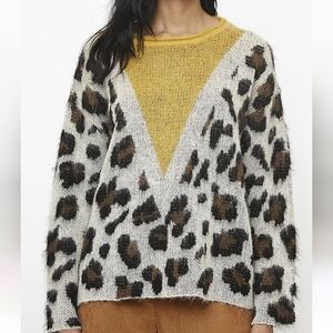 Compañia Fantastica Leopard Print Sweater with Mustard Accent | Size Small